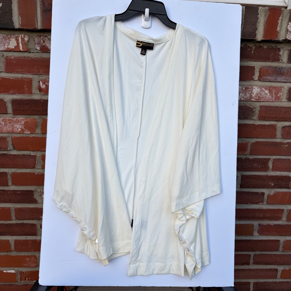 Serena Williams Signature Statement Cream Open Front Cardigan Button‎ Sleeve XL